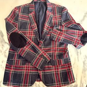 Zara Men's Plaid Blazer - Red and Black